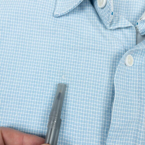 Buttercloth Icy Cotton Shirt Men Large Slim Fit Blue Geometric Stretch Button-Up - Picture 13 of 13